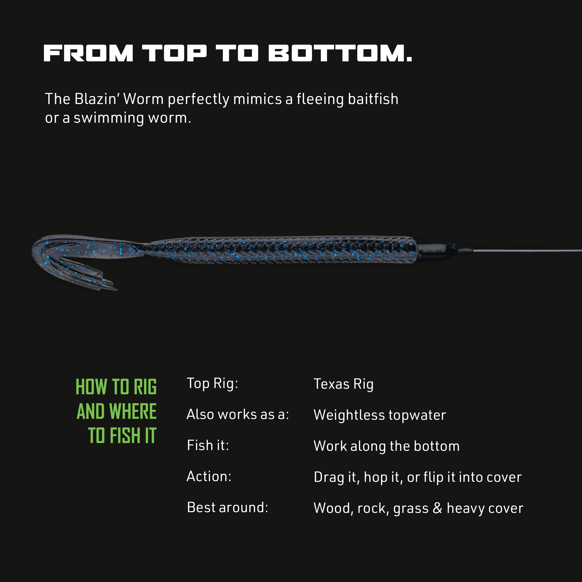 Googan Baits Blazin Worm Soft Plastic Lure, Black Blue, 6 in, 8 Ct