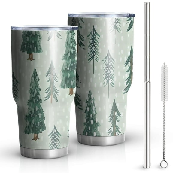 30oz Light Green Christmas Tree and Snow Pattern Tumblers Stainless Steel Tumbler with Lid and Straw,Vacuum Insulated Double Wall Travel Tumbler Cups Mug with Cleaning Brush for Coffee,Tea