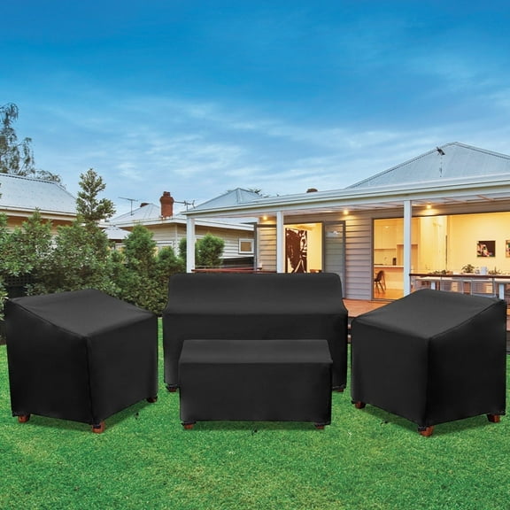 Outdoor Furniture Covers 4-Piece Set - Heavy Duty Waterproof Patio Sofa Covers for Sectional Sets, All-Weather Protected Table Cover, Black