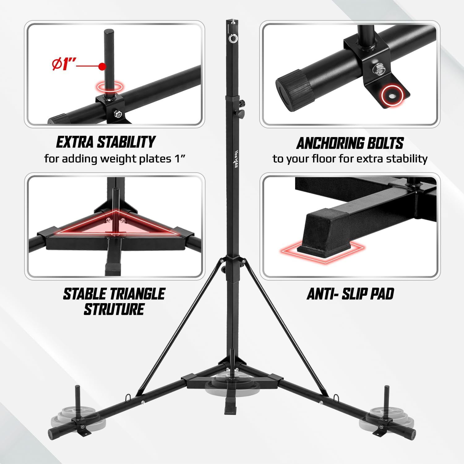 Yes4All Boxing Speed Punching Bag Stands Adjustable Punching Bag Stand, 150lbs Capacity, Black