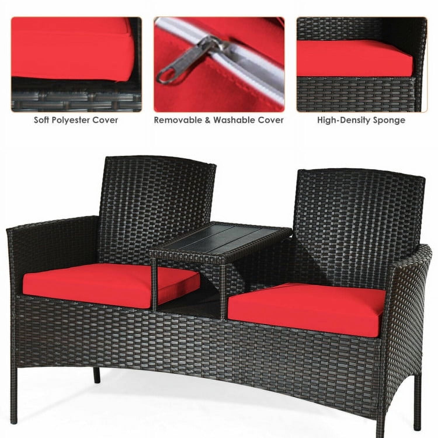 Aimee Lii Modern Patio Conversation Set with Built-in Coffee Table and Cushions, Balcony Chair, A-Red