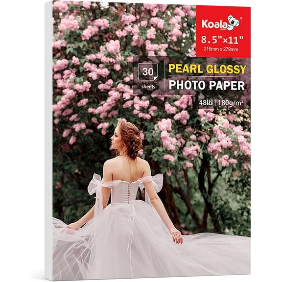 Koala Premium Pearl Glossy Photo Paper 8.5x11 Inch 48LB 180gsm 10mil Picture Paper for Inkjet and Laser Printers 30 Sheets