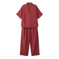 thumbnail image 7 of Miluxas Women's Summer Lightweight 2 Piece Outfits Loose Fit V Neck Short Sleeve Blouse and High Waist Wide Leg Pants Casual Set Wine, 7 of 7