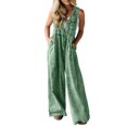 thumbnail image 2 of Vhkiploz Plus Size Wide Leg Jumpsuits for Women's One-Piece Summer Beach Sweatsuits Solid Color V-Neck Sleeveless Rompers with Pockets, 2 of 8