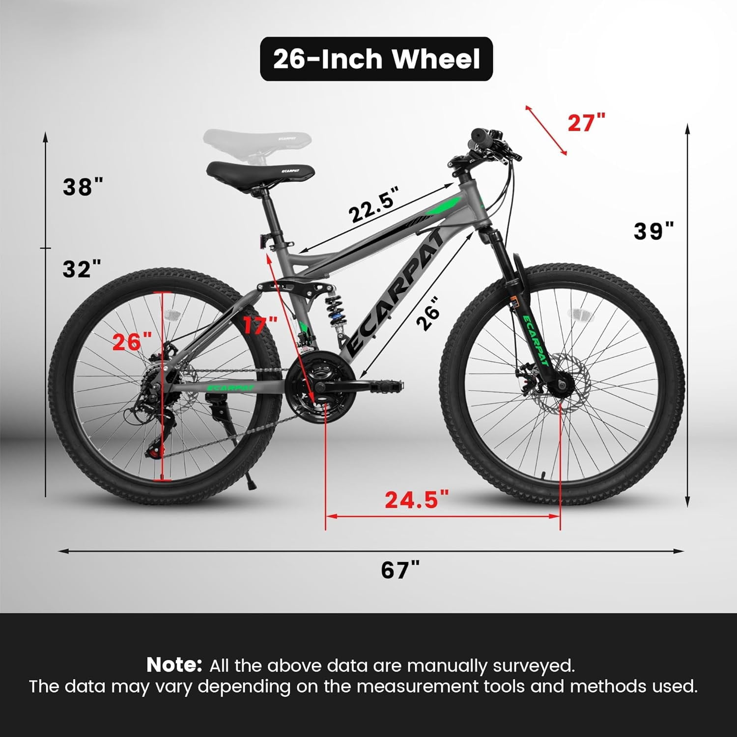 Ambifirner 26 Inch Mountain Bike with Lightweight Aluminum Alloy Frame, Full Suspension, 21 Speed for Men and Women, Outdoor Sports Bicycle