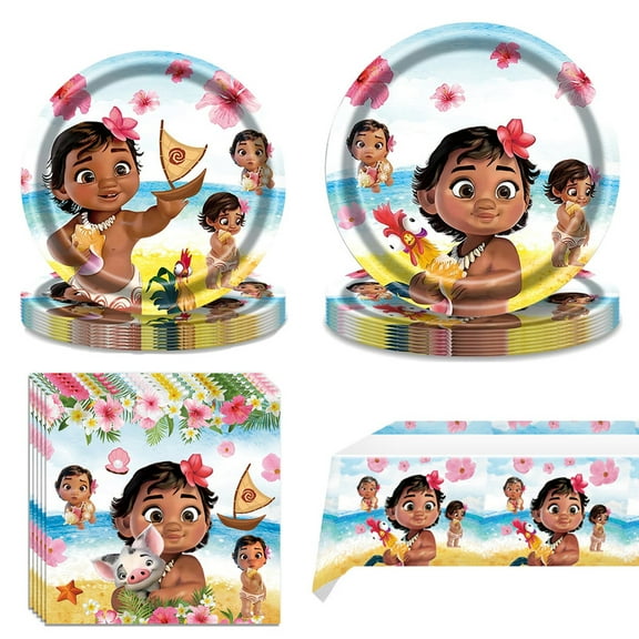 41Pcs Moana Birthday Party Supplies, 20 Plates, 20 Napkins and 1 Tablecover for Girls Moana Party Decorations