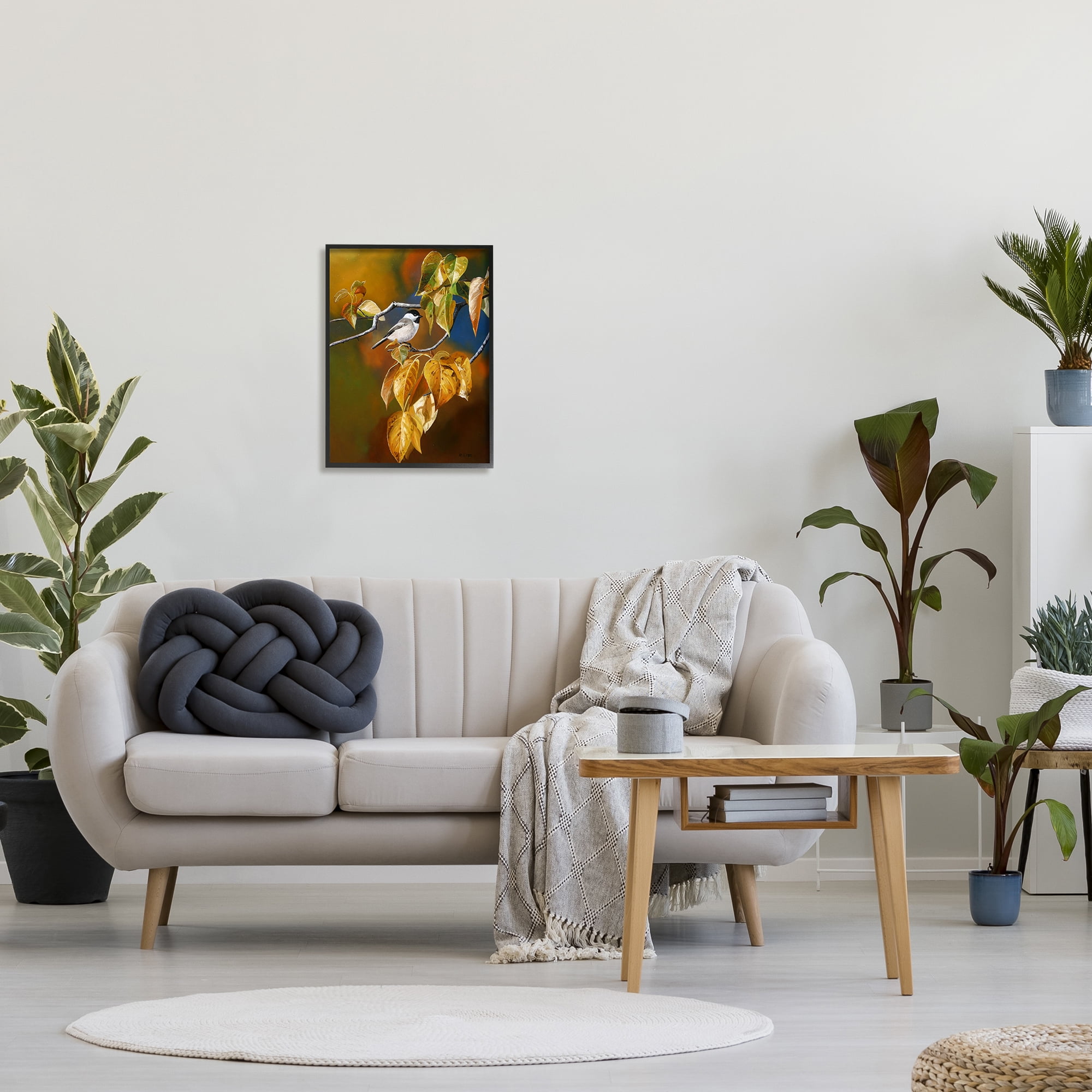 Stupell Industries Bird Perched in Nature Animals & Insects Painting Black Framed Art Print Wall Art, 16 x 20