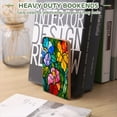 thumbnail image 7 of Bookends 1 Pair Non-Skid Bookend Wood Bookends for Shelves Book Stand for CDs - Vibrant Stained Glass Pattern Featuring Array of Colorful Flowers, 7 of 7