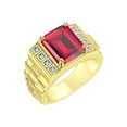thumbnail image 3 of RYLOS Men's Rings 14K Yellow Gold Designer Style 10X8MM Emerald Cut Shape Gemstone & Diamonds Ruby July Birthstone Rings For Men Size 11, 3 of 7