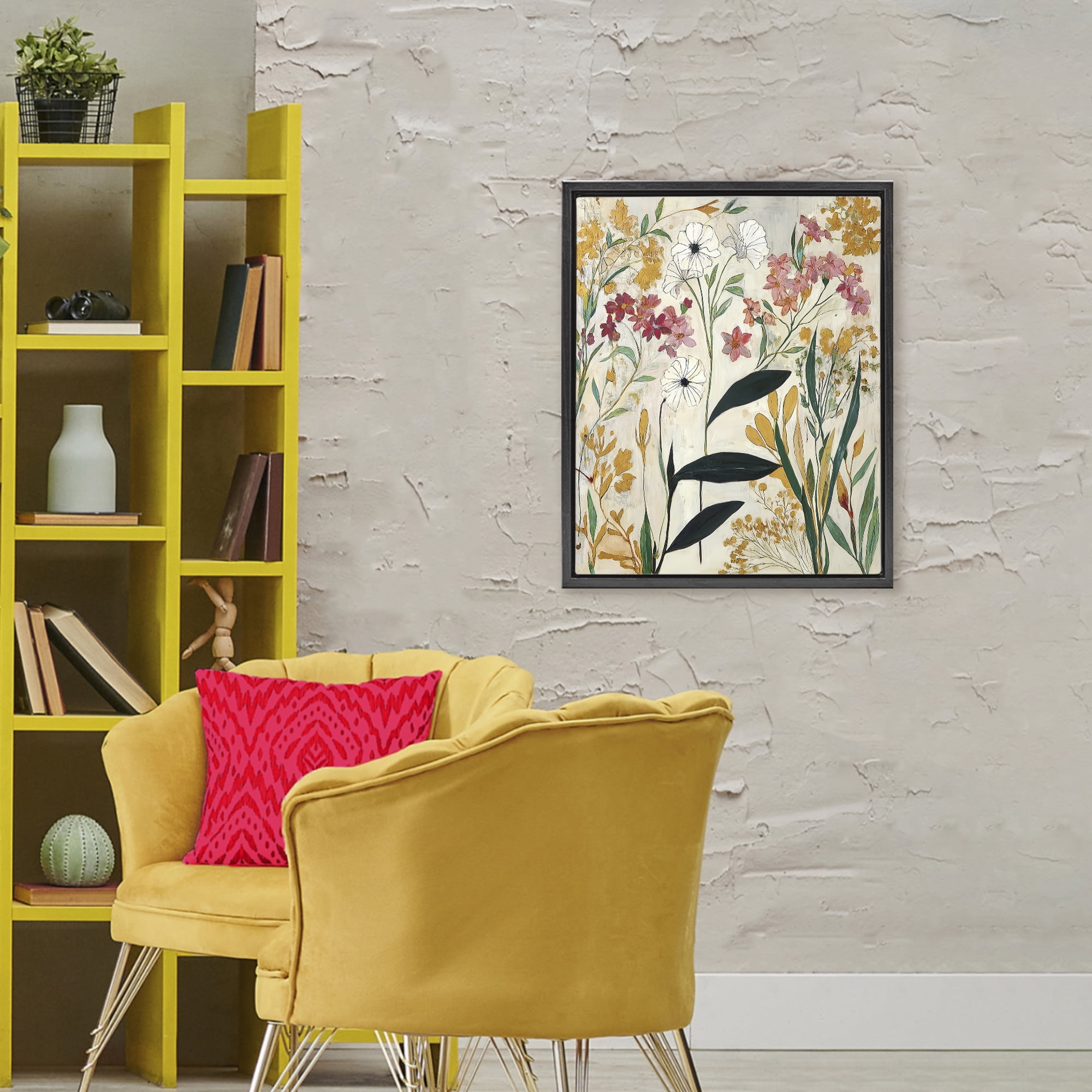 Vintage Playful Botanicals Black Framed Floater Canvas Wall Art, design by Annabelle Hall