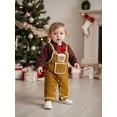 thumbnail image 4 of Jaweiwi Baby Toddler Boy Christmas Clothes Set 3 6 9 12 18 Months Plaid Print Long Sleeve Lapel Romper Gingerbread Man Embroidery Overall Pants 2Pcs Outfit, 4 of 9