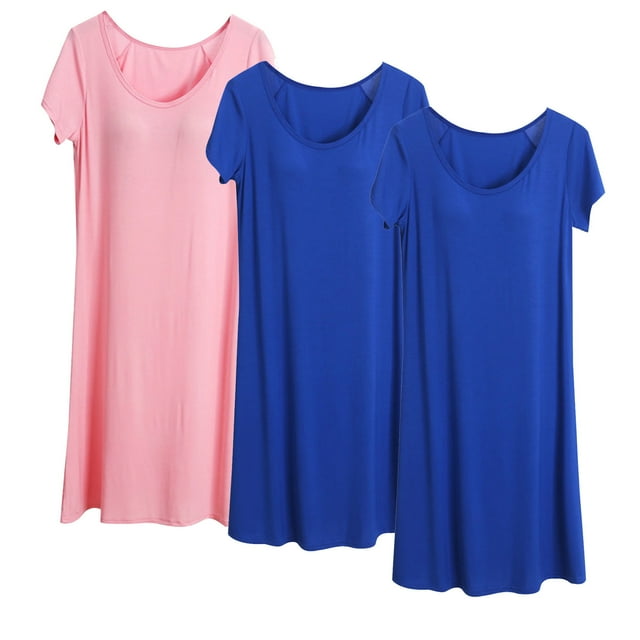 Cameland 3 Packs Chemise de Nuit avec Soutien-Gorge Intégré pour Femmes Robe de Détente Décontractée Unie Pyjama Manches Courtes Douce et Confortable