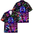 thumbnail image 2 of Retro Neon Raccoon Bowling Hawaiian Shirts For Men Cat Neon Short Sleeve Button Down Shirt Men TO1, 2 of 7
