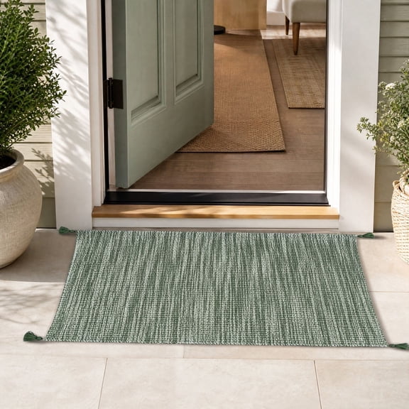 Clearance! Home Decor Collection Green Heather Tassel Outdoor Layering Rug, 24"×16"