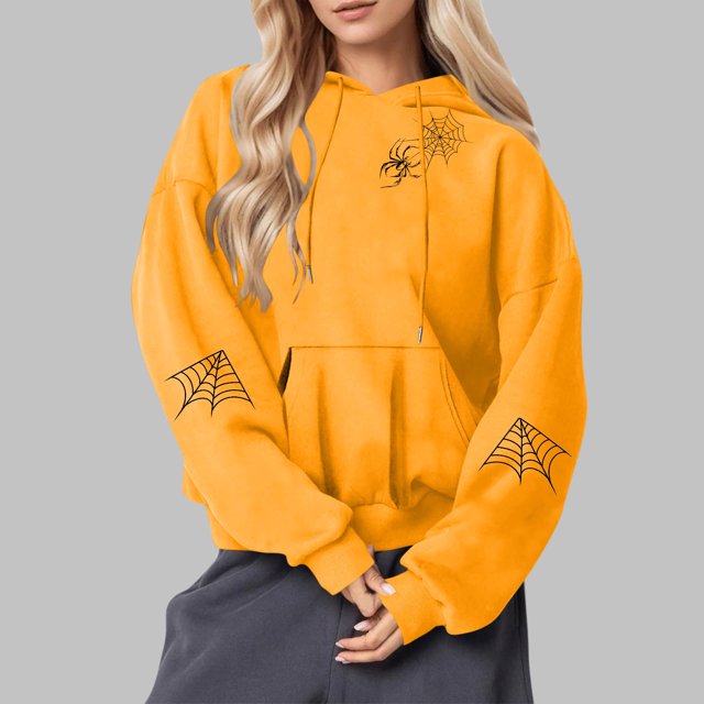 Heisall Womens Hoodies Halloween Print Hooded Longline Sweatshirts Long Sleeve Pocket 2025 New Arrival Autumn Winter