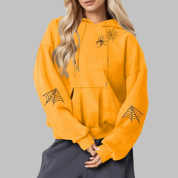 Heisall Womens Hoodies Halloween Print Hooded Longline Sweatshirts Long Sleeve Pocket 2025 New Arrival Autumn Winter