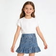 thumbnail image 2 of Girl Jean Skirt Elastic Waist Mini Ruffle Denim Skirt Cute Jean Skirt Girls School Clothes Girls Skirts Size 5-6 Years, 2 of 9