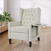 Recliners for Living Room, Modern Wingback Pushback Recliner with Foldable Side Table & USB Ports, Beige Polyester | Solid Wood Frame