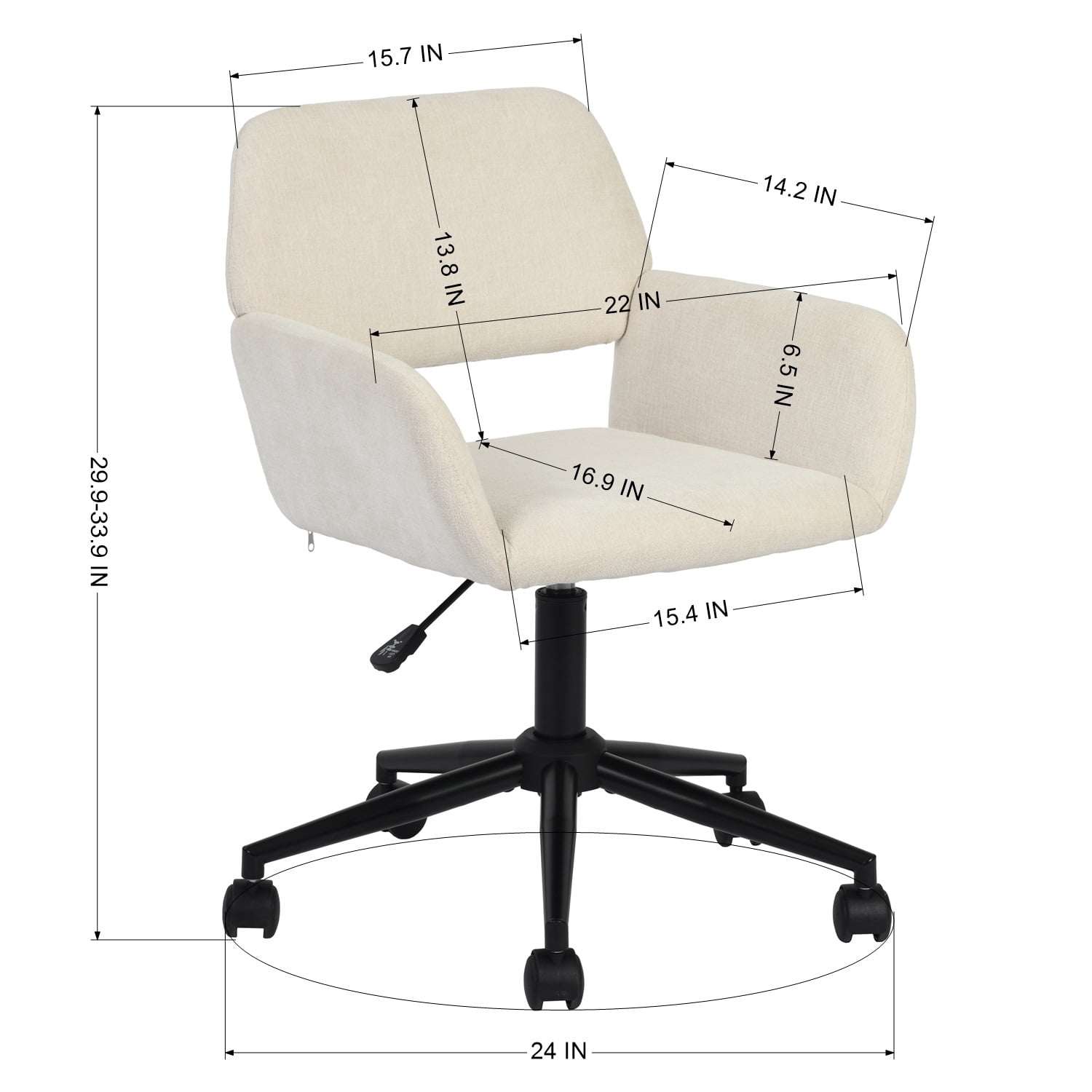 Adjustable Mid-Back Desk Chair, 360° Swivel Rolling Fabric Task Chair, Beige Ergonomic Chair for Home Office Vanity Bedroom Living Room