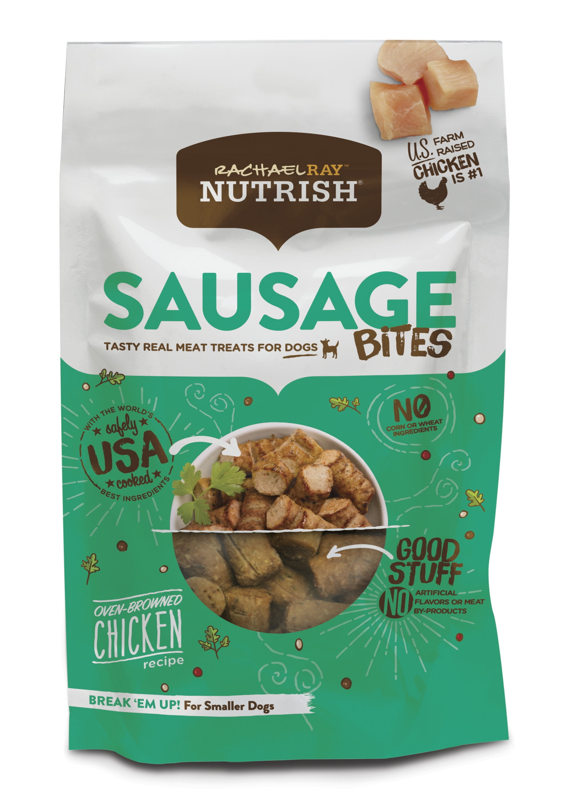Rachael Ray Nutrish Sausage Bites Dog Treats, OvenBrowned Chicken Recipe, 3 oz