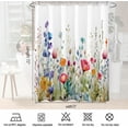 thumbnail image 6 of Watercolor Floral Shower Curtain Sets,Cute Purple Teal and Orange Blue Flowers Bathroom Curtains,Art Green Leaves Wild Herbs Bath Curtain, Waterproof Fabric with 12 Hooks 72x72 Inches, 6 of 6