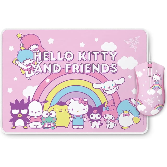 Kit Mouse Razer DeathAdder Essential + Goliathus Hello Kitty and Friends 5 botones 6400 DPI Alámbrico USB Rosa