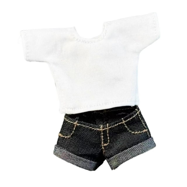 Camiseta con figura a escala 1/12, pantalones cortos vaqueros, atuendo retro informal, elegante, jersey pantalones negros