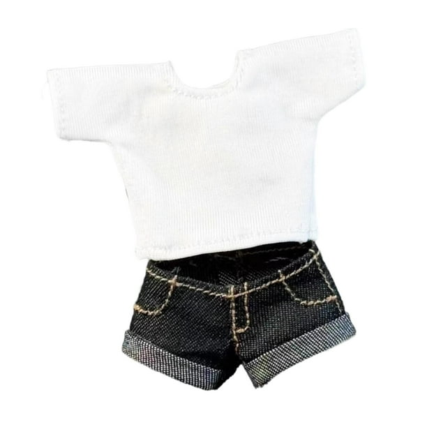 Disfraz informal de top y pantalones cortos vaqueros, estilo retro, a la moda, para cosplay, a escala 1/12 pantalones negros