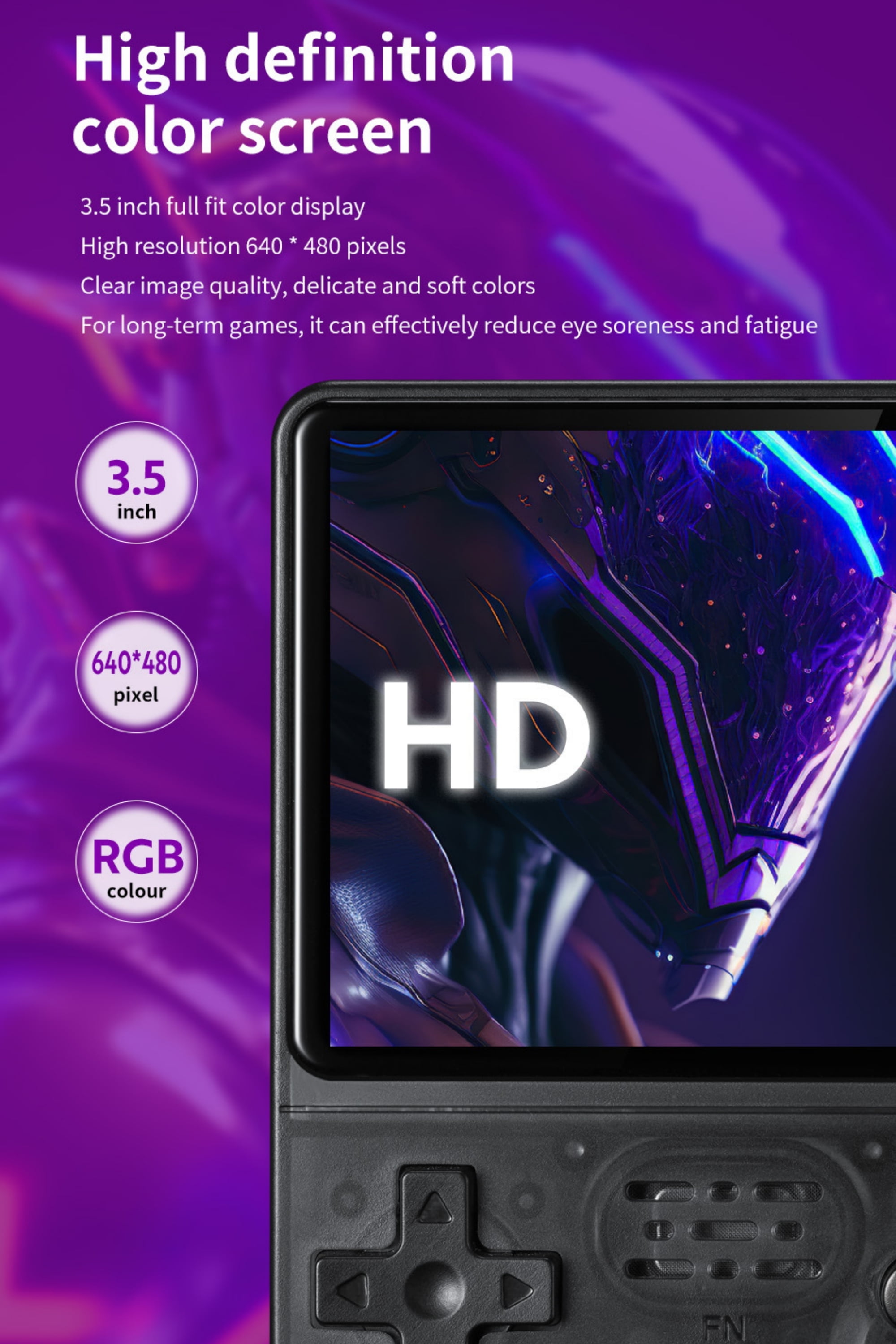 R36S open source handheld game console, large screen, large memory, large battery,purple,128G