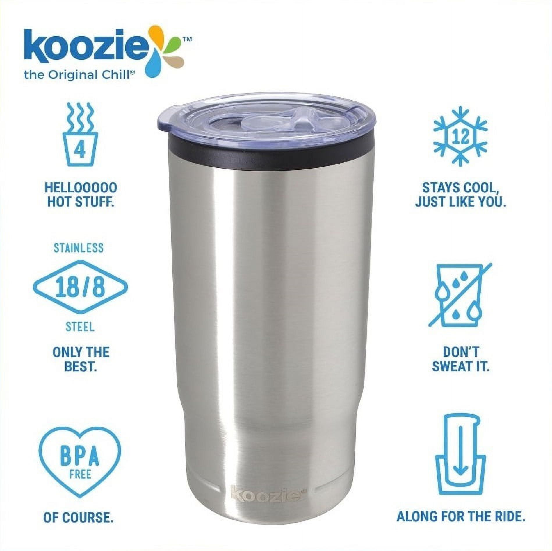 KOOZIE® Stainless Steel Triple 3-in-1 Can Cooler, Bottle or Tumbler with  Lid for 16 oz Tall Boy Cans, Double Wall Vacuum Insulated for Hot and Cold