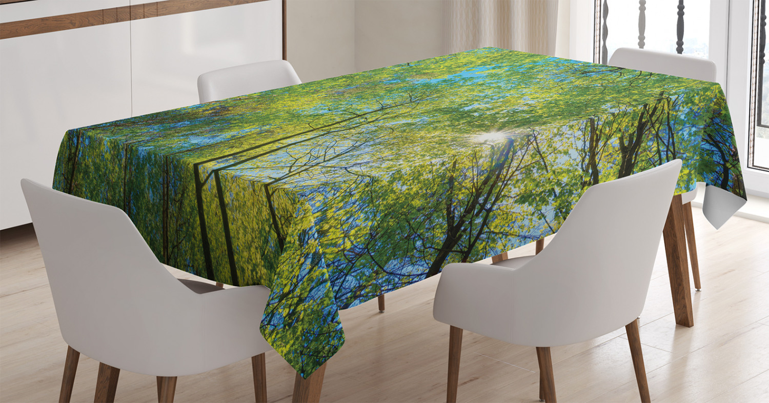 Forest Home Decor Tablecloth, Evergreen Back Nature Area Mother Earth