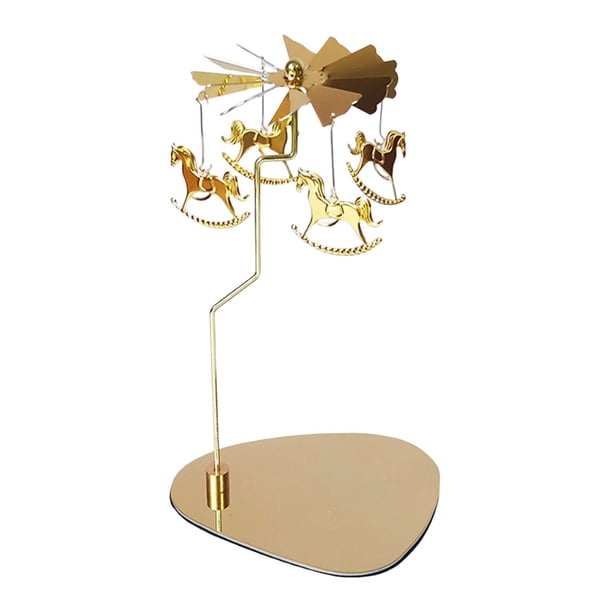 Candelabro giratorio navideño con forma de carrusel, portavelas de acero inoxidable para decoración de chimeneas de bodas