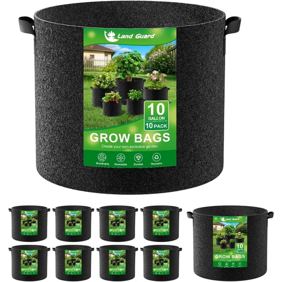 10-Pack Fabric Grow Bags 10 Gallon, Thickened Nonwoven Garden Pots, Growing Bags with Handles, Black