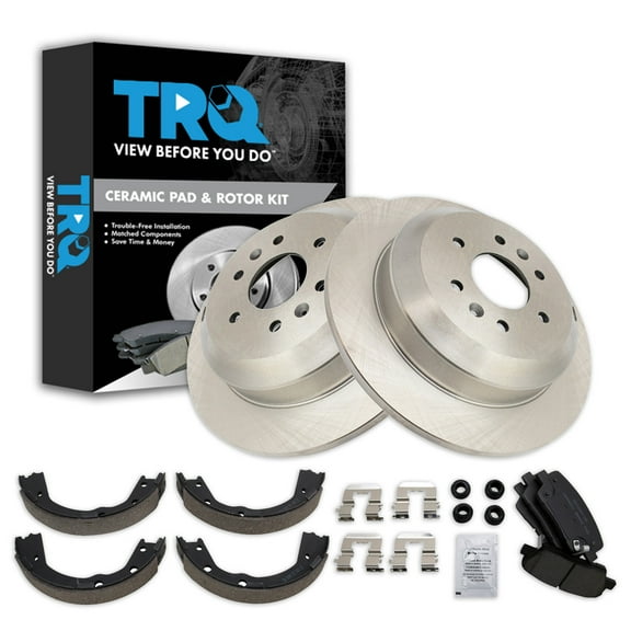TRQ Rear Brake Pad & Rotor Kit Brake Pads Brake Rotor Parking Brake Shoe Set Ceramic Fits Select 2009 Kia Borrego