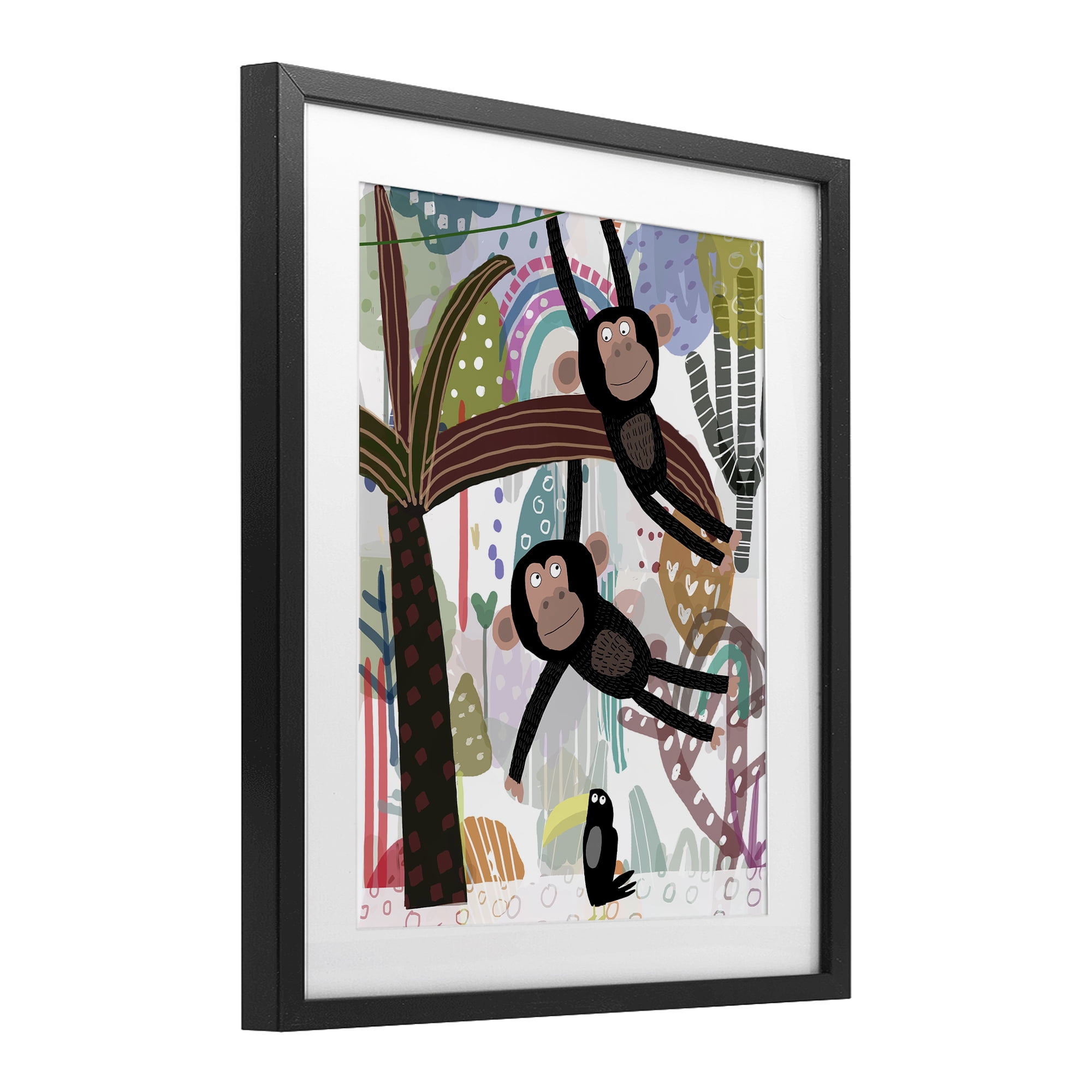 Exotic Monkey & Toucan Black Framed Print Under Glass, design by Carla Daly