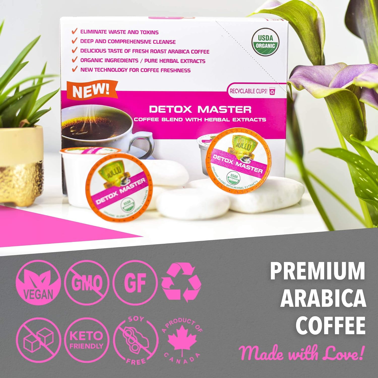 Sollo Detox Coffee Pods, Medium Roast, Compatible w/ K-Cup Brewers, 24 Ct