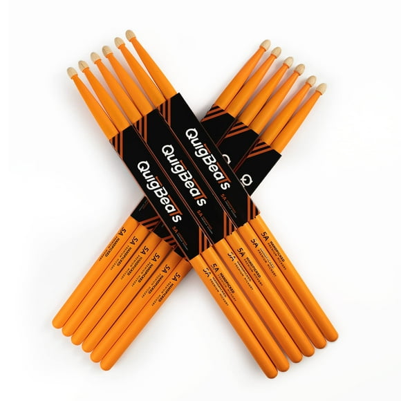 QuigBeats Drum Sticks, Hickory 5A Drumsticks, Drumsticks for Adults & Kids 5A 6 Pairs- Orange