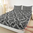 thumbnail image 4 of jejeloiu Bold Damask Queen Sheets,Retro Print Queen Sheet Sets For Adults,Black Gray,4-Piece,1 Flat Sheet, 1 Fitted Sheet and 2 Pillowcases, 4 of 6