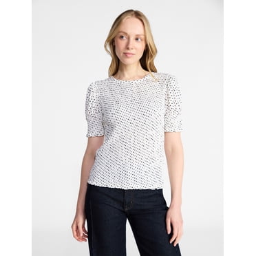 Time and Tru Women's Smocked Top with Short Puff Sleeves, Sizes XS-XXXL