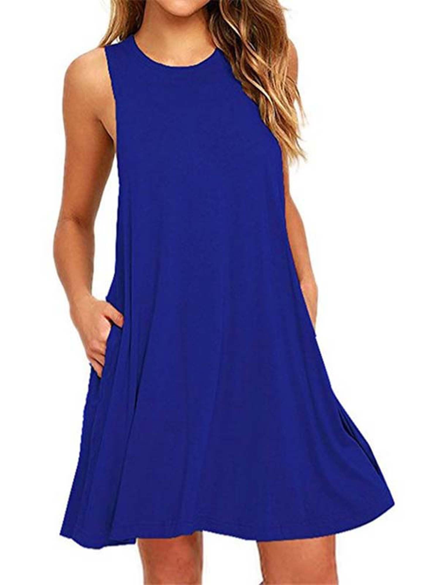 Womens Beach Print Dress Ladies Summer Sleeveless Swing Vest Dresses Plus Size