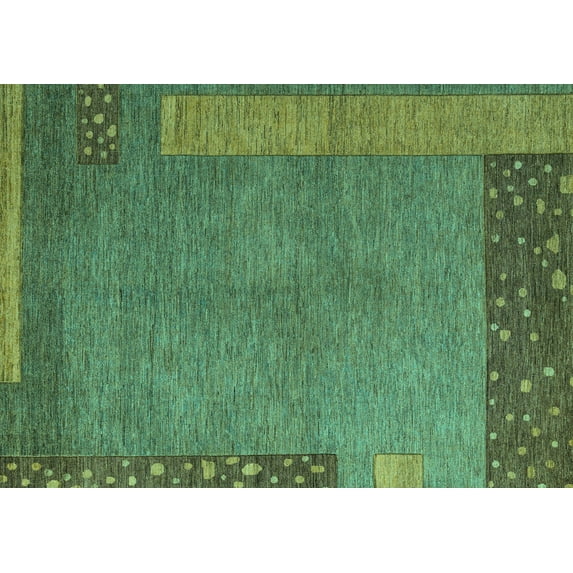Ahgly Company Machine Washable Indoor Rectangle Abstract Turquoise Blue Modern Area Rugs, 8' x 10'