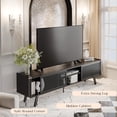 thumbnail image 3 of Black TV Stand for 65 70 Inch TV, Modern Iron Rattan TV Console with Sliding Door, Entertainment Center with Storage and Adjustable Shelves, Media Console for Living Room and Bedroom, 3 of 8