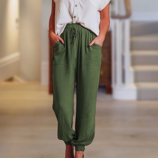 Pantalones Bombachos Pantalones bombachos de cintura elástica para mujer, pantalones informales de algodón (verde militar L) Cgtredaw Para estrenar