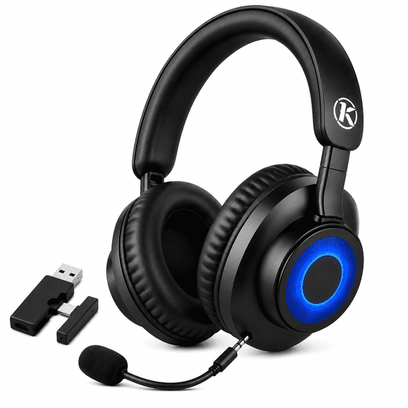 JARNHNG 2.4GHz Bluetooth 5.4 Wireless Gaming Headset, Noise Cancelling Mic, RGB Lighting, 35H Playtime, 40mm Drivers, Foldable Over-Ear Headphones for PC PS5 PS4 Switch Mac Black