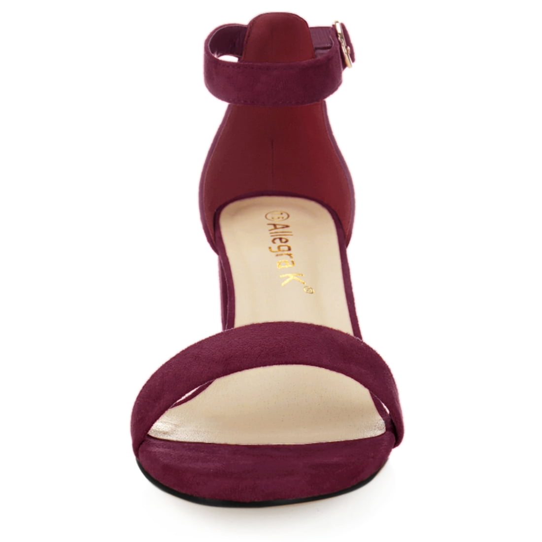DARING DIVA Women's Open Toe Block Heel Ankle Strap Sandals Burgundy 7.5
