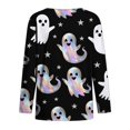 thumbnail image 5 of Halloween Printed Tops for Women V Neck Quarter Button Long Sleeve Trendy Festival Party Top Multicolor 11 L, 5 of 5