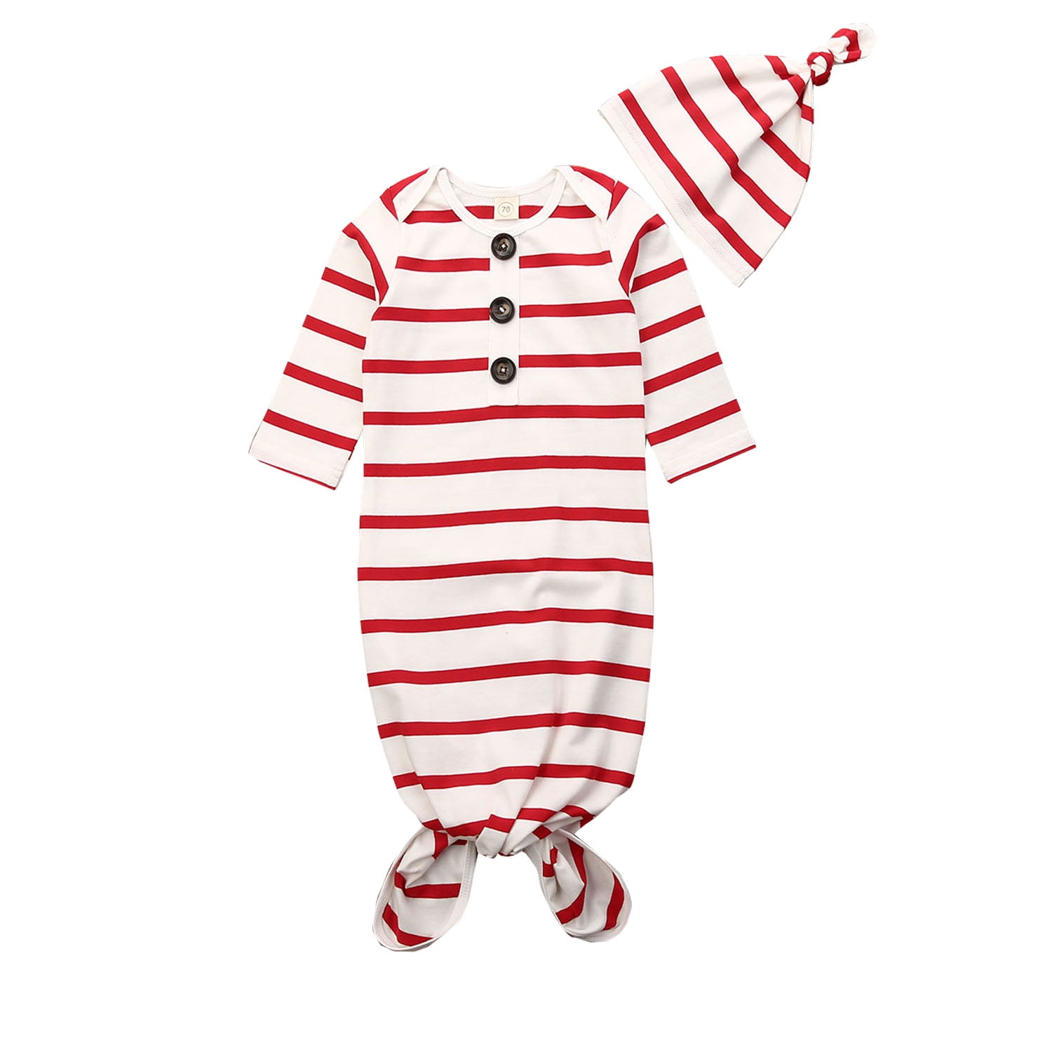 Unisex Newborn Baby Christmas Sleeper Gowns Striped Knotted Sleepwear