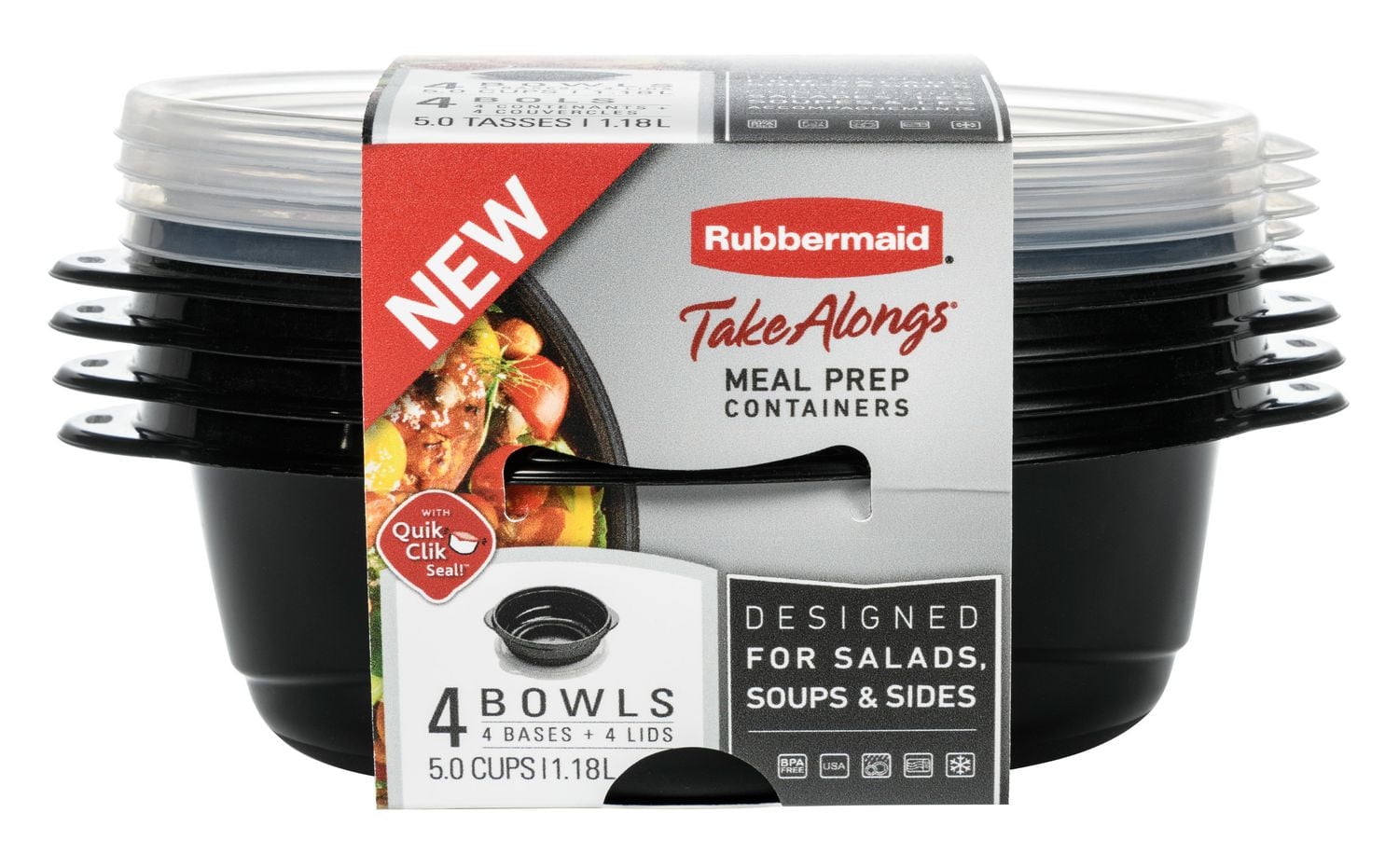 Rubbermaid TakeAlongs 1.18 L Food Storage Containers with Divided Base, 8 pc set: 4 bases and 4 lids