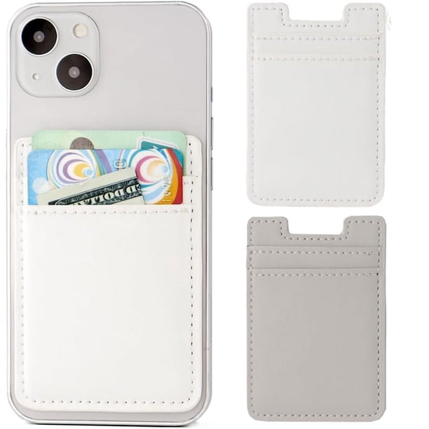 Paquete de 2 carteras para teléfono, tarjetero de cuero para teléfono, adhesivo adhesivo en el bolsillo para tarjetas de crédito para la parte posterior de la funda del teléfono, blanco, gri