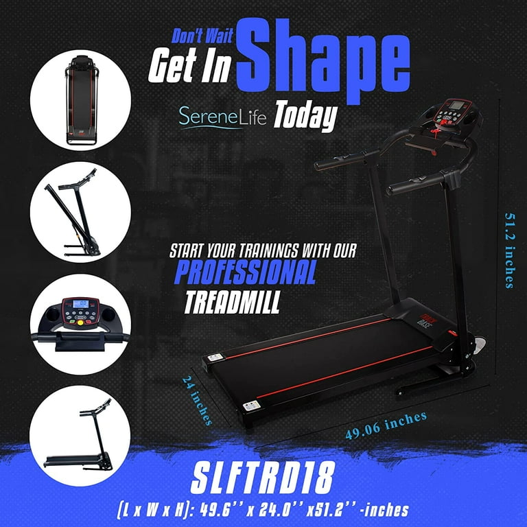 SereneLife Foldable Treadmill Home Fitness Equipment with LCD for Walking Running 57.32 Pounds